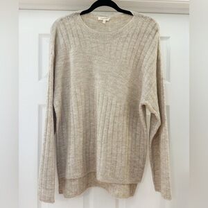 Mystree Ribbed High Low Oversized Crew Neck Sweater Oatmeal Tan Sz Medium